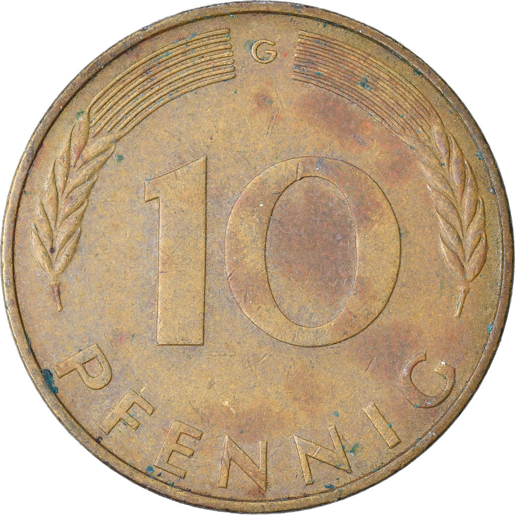 Coin, GERMANY - FEDERAL REPUBLIC, 10 Pfennig, 1973, Karlsruhe, VF(30-35), Brass