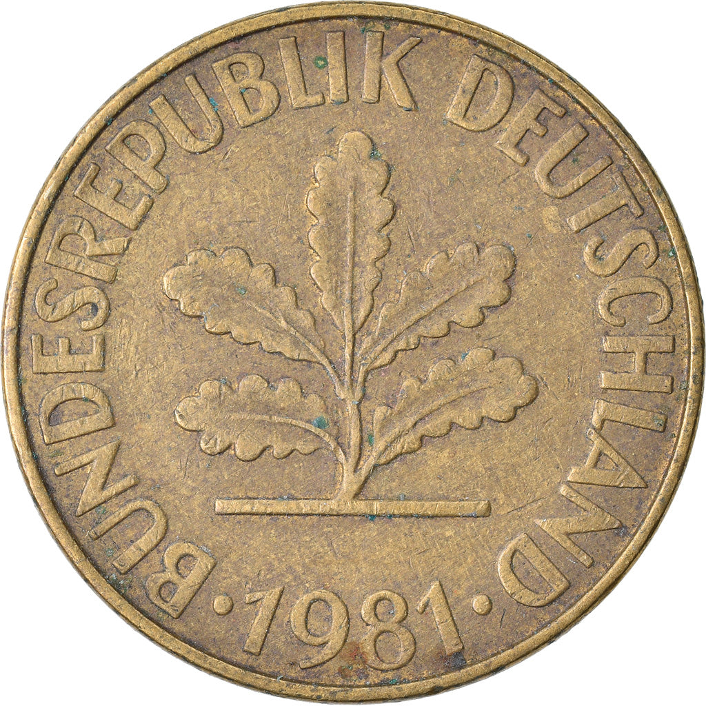 Moneta, Niemcy - RFN, 10 Pfennig, 1981, Stuttgart, VF(30-35), Mosiądz powlekany