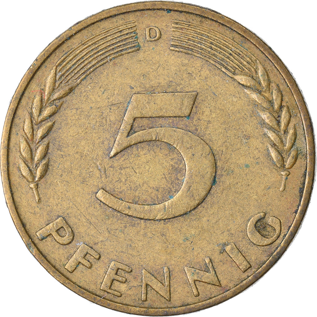 Moneta, GERMANIA - REPUBBLICA FEDERALE, 5 Pfennig, 1967, Munich, MB+, Acciaio