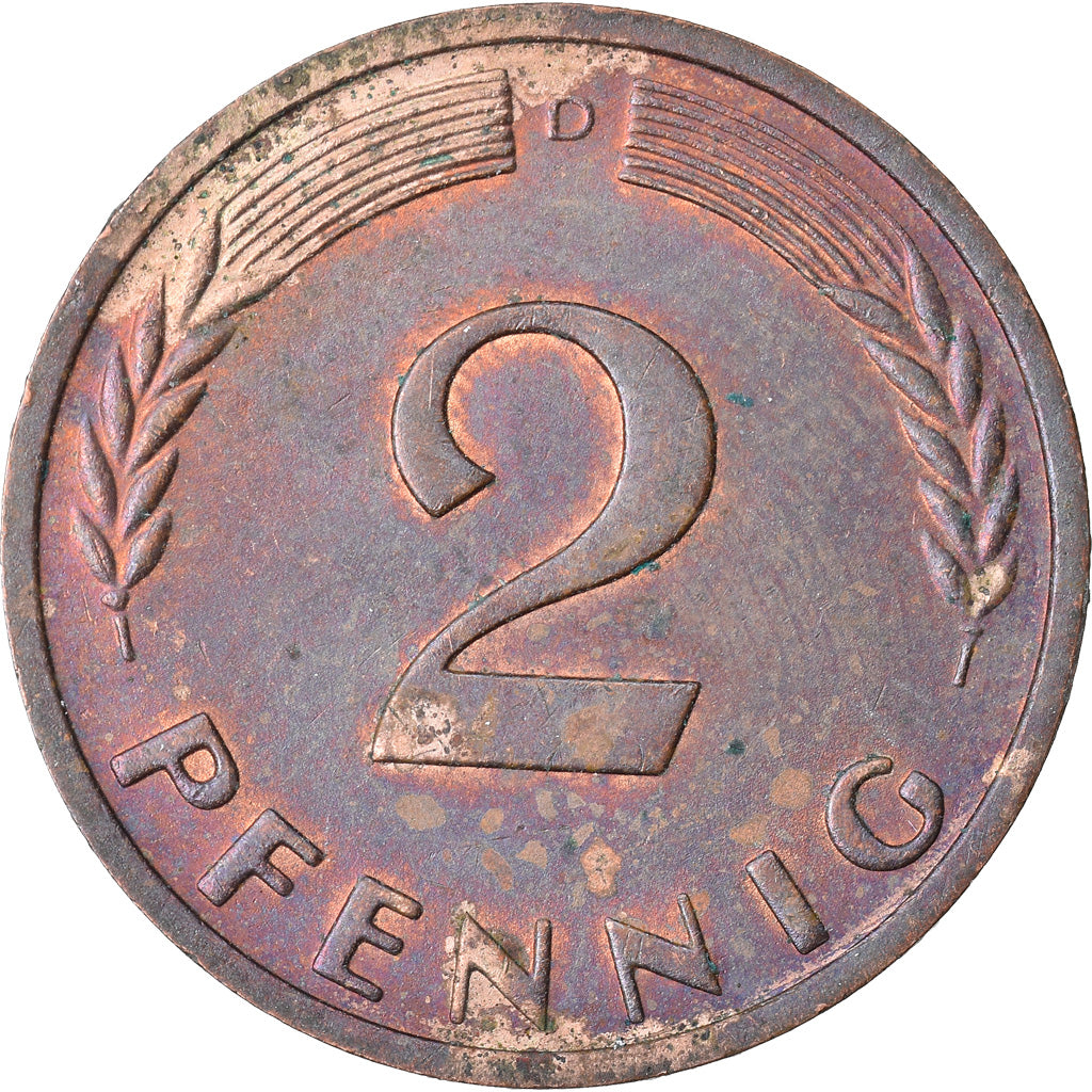 Coin, GERMANY - FEDERAL REPUBLIC, 2 Pfennig, 1965, Munich, VF(30-35), Bronze