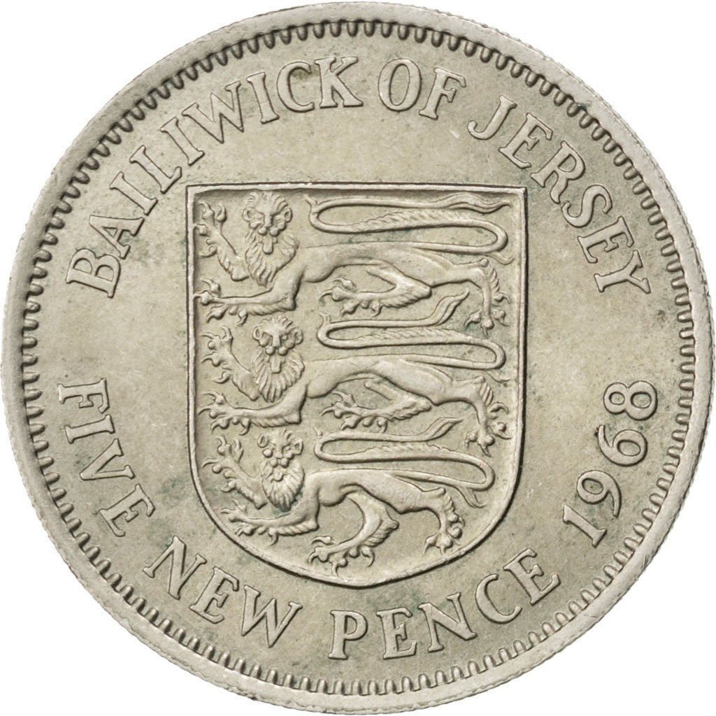 JERSEY, 5 New Pence, 1968, KM #32, MS(60-62), Copper-Nickel, 23.59, 5.62