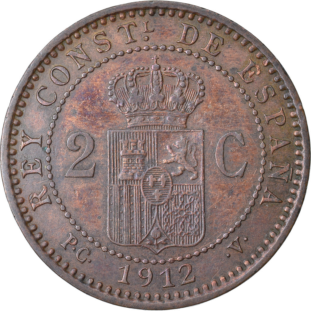 Coin, Spain, Alfonso XIII, 2 Centimos, Madrid, VF(30-35), Copper, KM:732