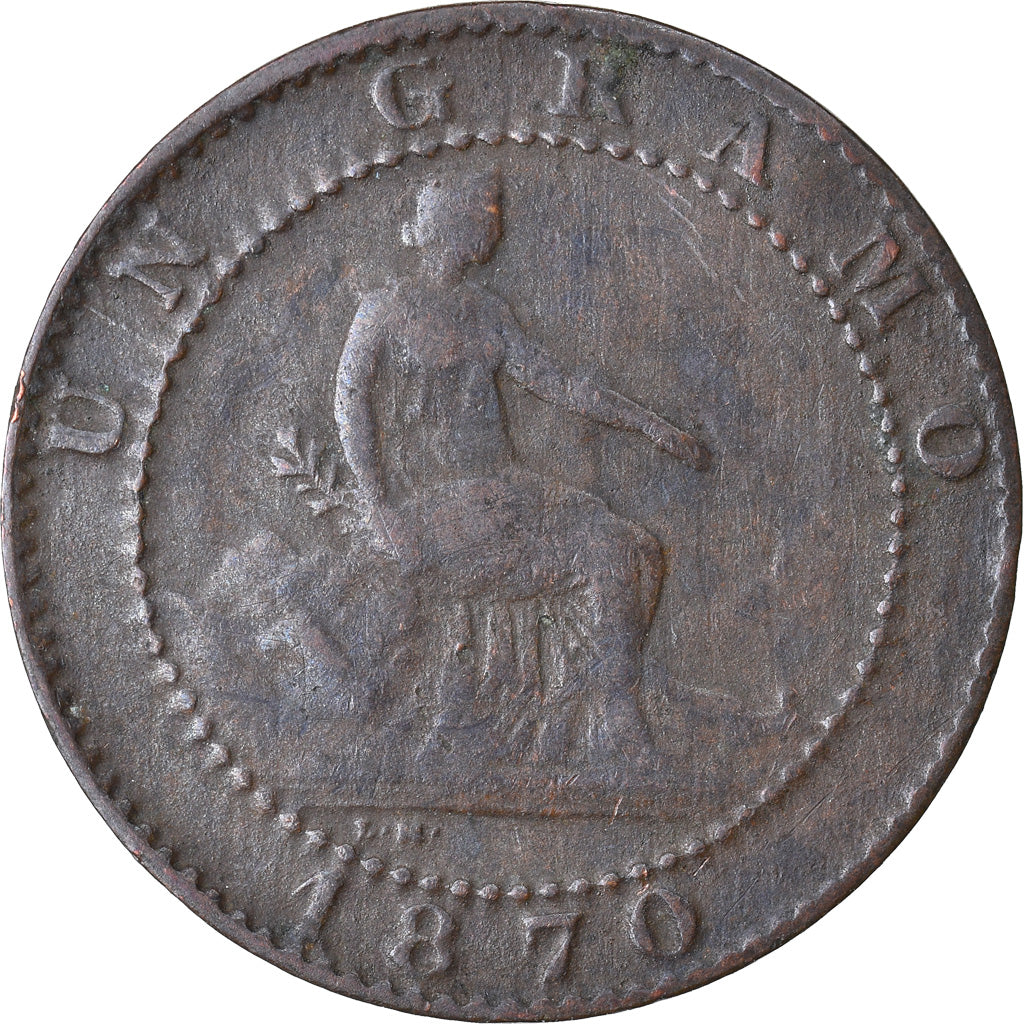 Moneda, España, Provisional Government, Centimo, 1870, Madrid, BC+, Cobre