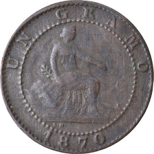 Moneda, España, Provisional Government, Centimo, 1870, Madrid, BC+, Cobre