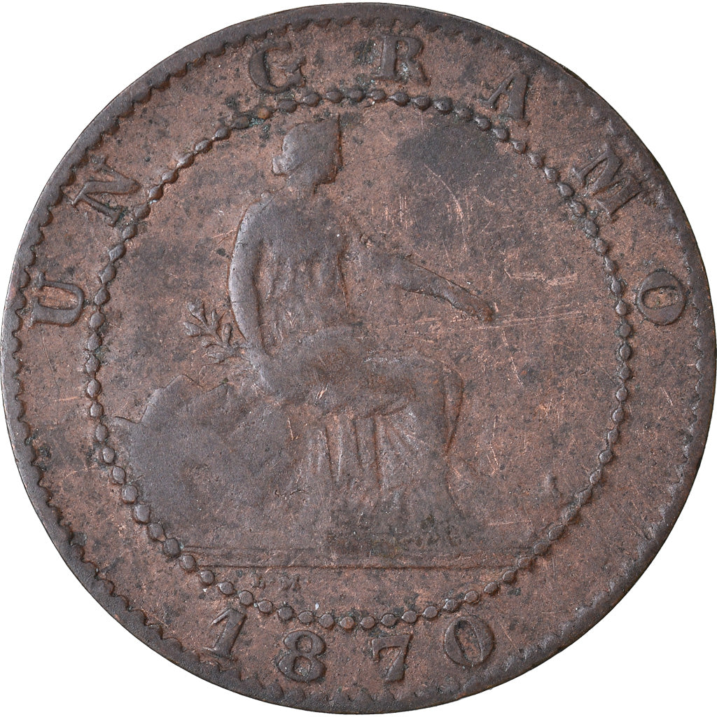 Moneta, Spagna, Provisional Government, Centimo, 1870, Madrid, MB+, Rame, KM:660