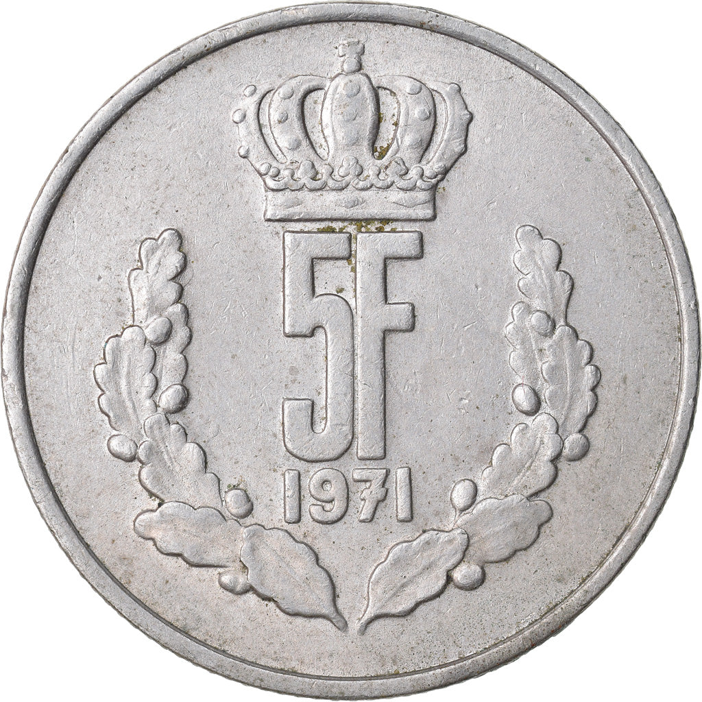 Coin, Luxembourg, Jean, 5 Francs, 1971, Paris, EF(40-45), Copper-nickel, KM:56