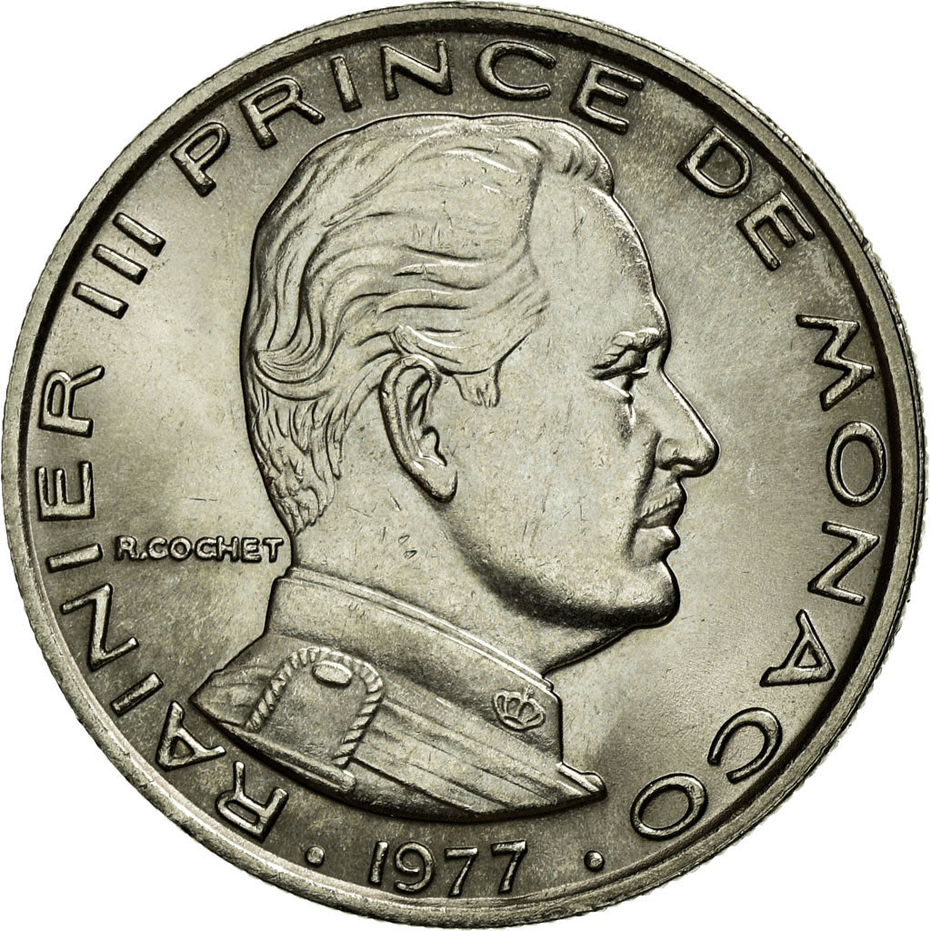 Coin, Monaco, Rainier III, Franc, 1977, MS(63), Nickel, KM:140, Gadoury:150