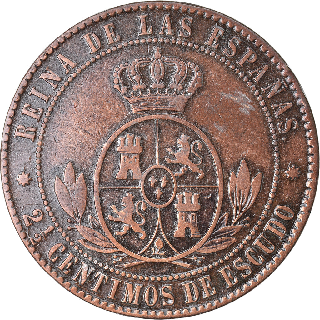 Coin, Spain, Isabel II, 2-1/2 Centimos, 1866, Madrid, VF(30-35), Copper