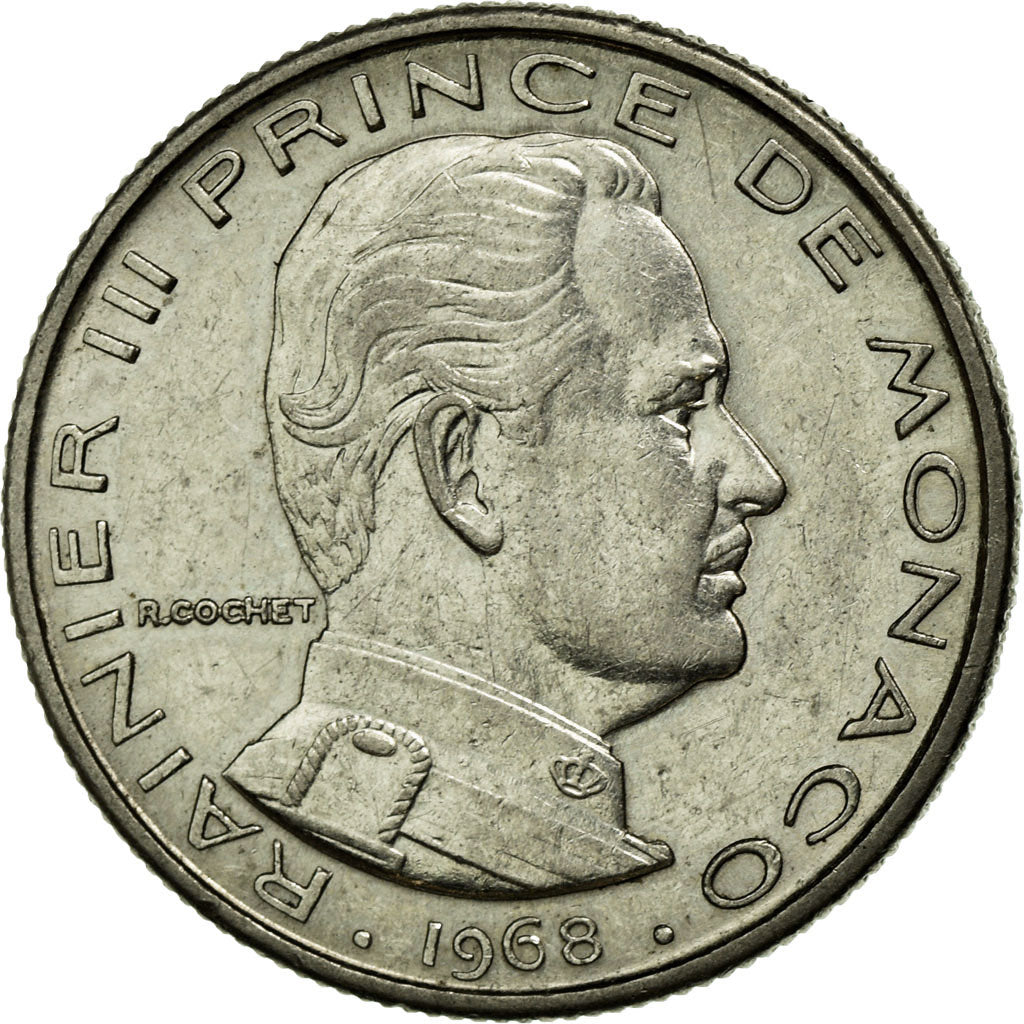 Coin, Monaco, Rainier III, 1/2 Franc, 1968, MS(60-62), Nickel, KM:145