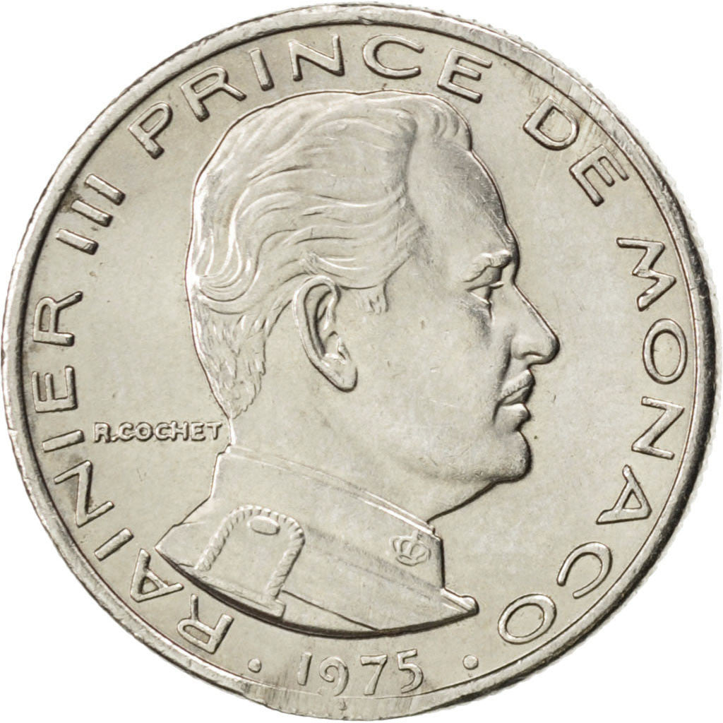 Coin, Monaco, Rainier III, 1/2 Franc, 1975, MS(60-62), Nickel, KM:145