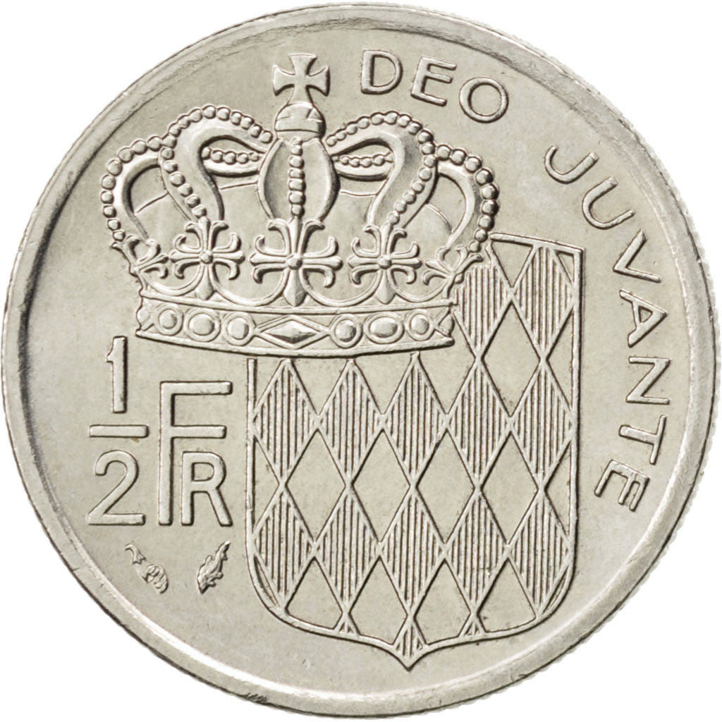 Coin, Monaco, Rainier III, 1/2 Franc, 1975, MS(60-62), Nickel, KM:145