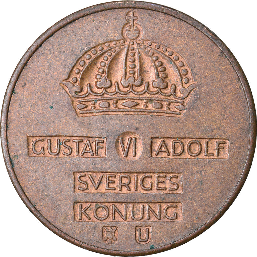 Moneda, Suecia, Gustaf VI, 2 Öre, 1964, BC+, Bronce, KM:821