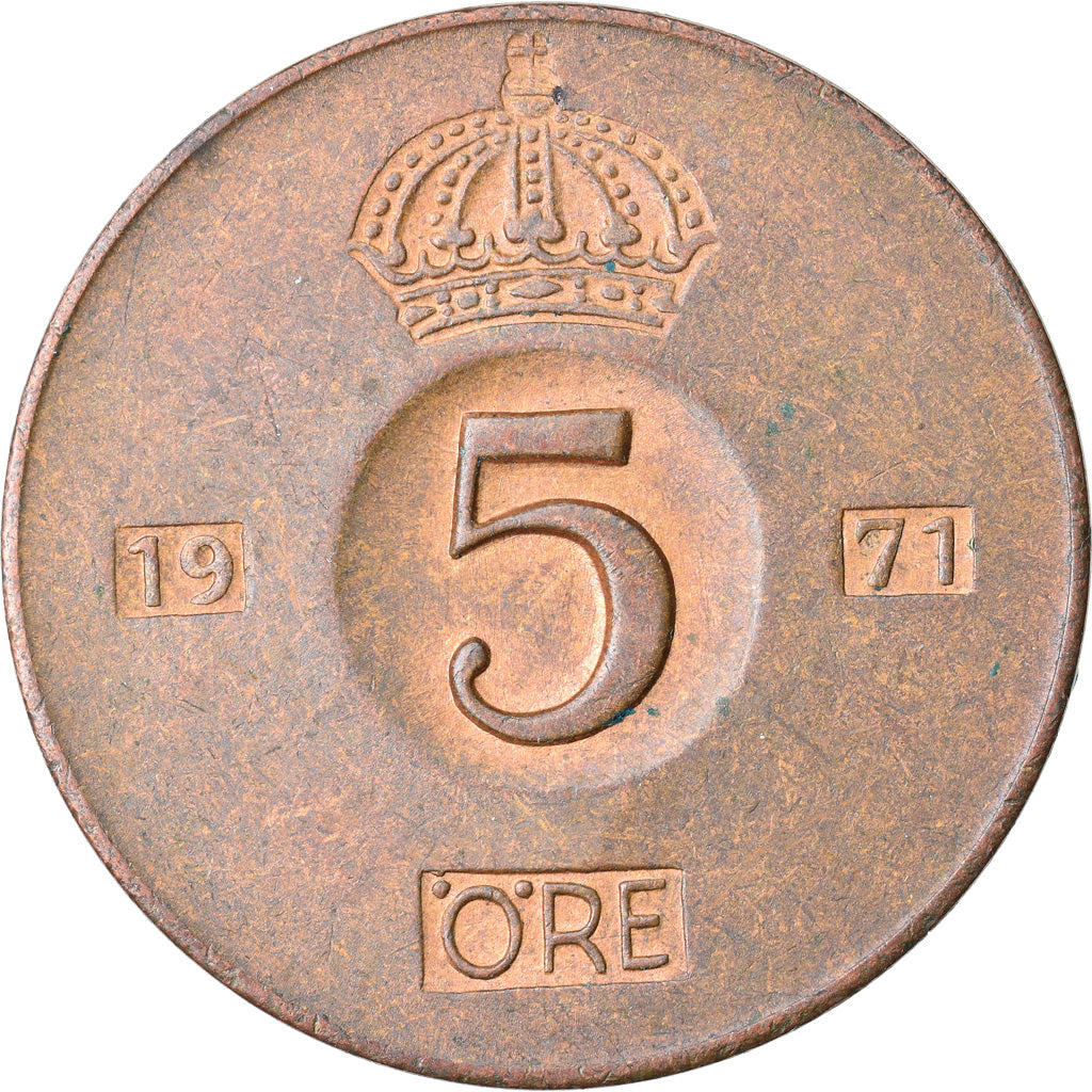 Moneta, Svezia, Gustaf VI, 5 Öre, 1971, MB+, Bronzo, KM:822