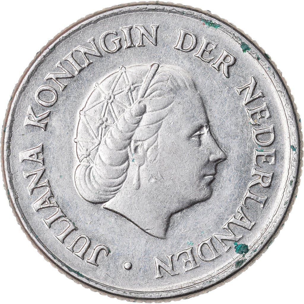 Coin, Netherlands, Juliana, 25 Cents, 1968, EF(40-45), Nickel, KM:183