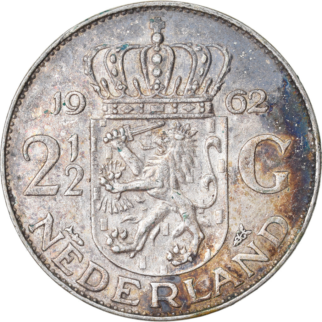 Moneta, Paesi Bassi, Juliana, 2-1/2 Gulden, 1962, MB+, Argento, KM:185