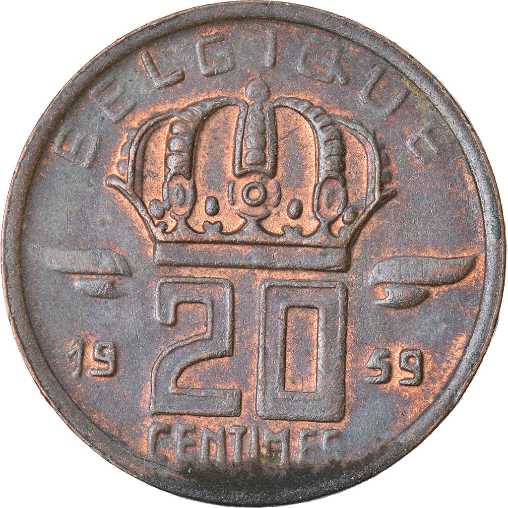 Moneta, Belgia, 20 Centimes, 1959, VF(20-25), Bronze, KM:146