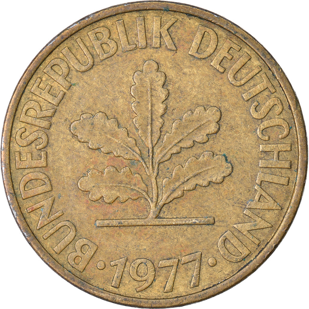 Moneta, GERMANIA - REPUBBLICA FEDERALE, 10 Pfennig, 1977, Munich, MB+, Acciaio