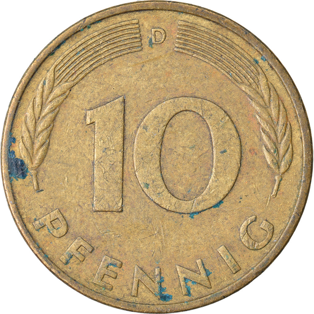 Moneta, GERMANIA - REPUBBLICA FEDERALE, 10 Pfennig, 1977, Munich, MB+, Acciaio