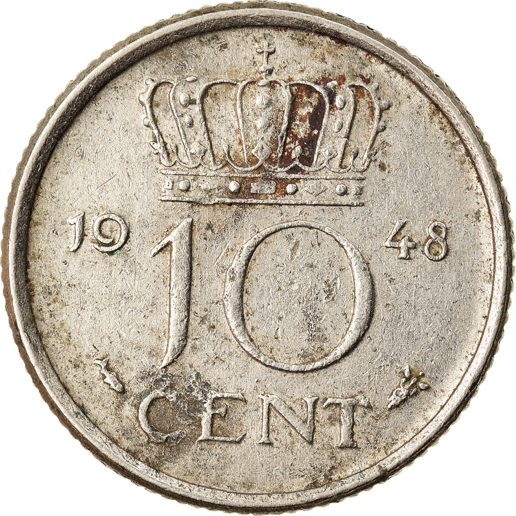 Coin, Netherlands, Wilhelmina I, 10 Cents, 1948, VF(30-35), Nickel, KM:177