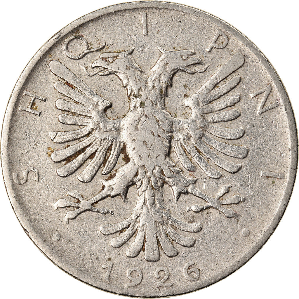 Coin, Albania, 1/2 Lek, 1926, Rome, EF(40-45), Nickel, KM:4