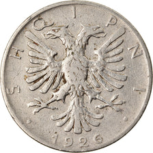 Coin, Albania, 1/2 Lek, 1926, Rome, EF(40-45), Nickel, KM:4