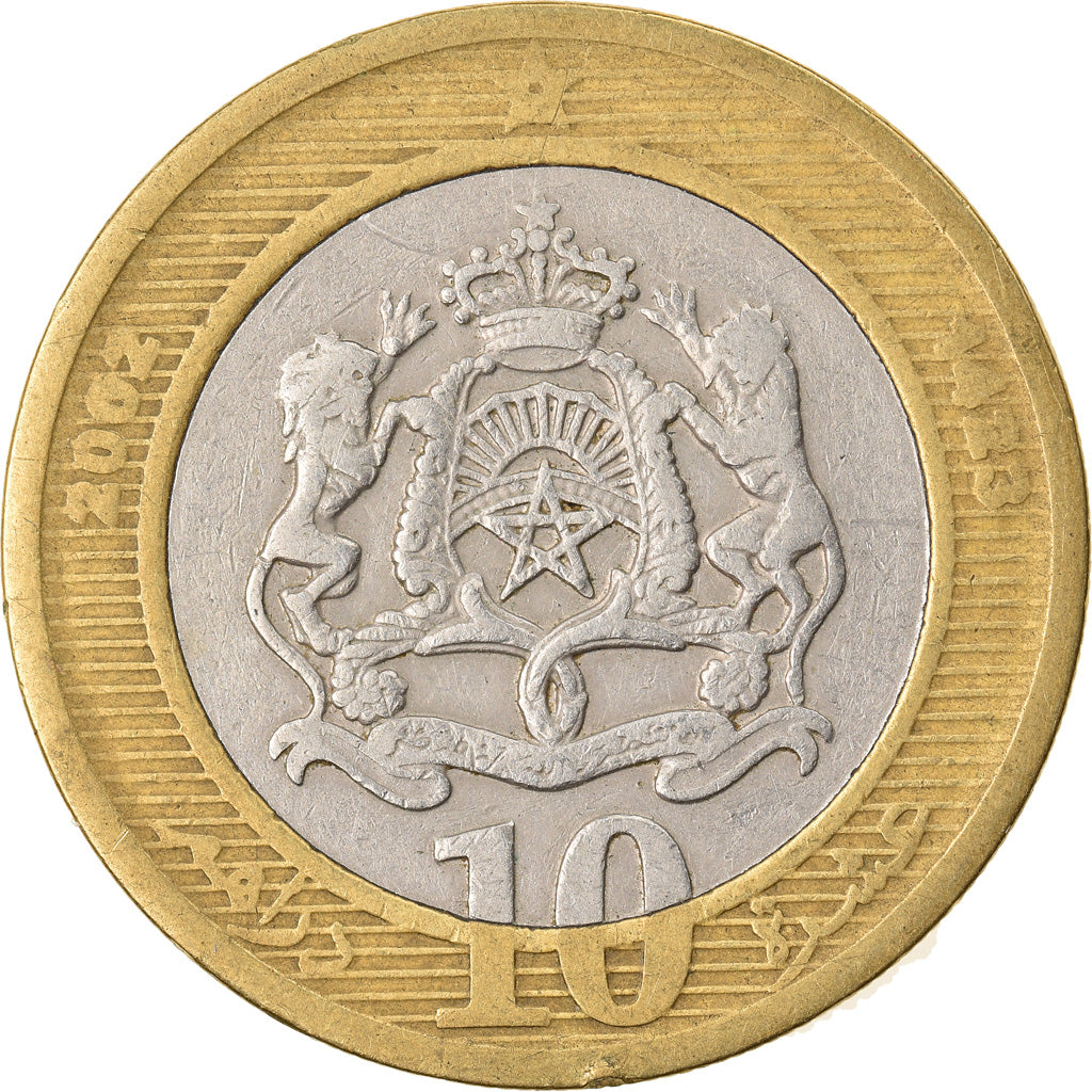 Moneda, Marruecos, Mohammed VI, 10 Dirhams, 2002, Paris, BC+, Bimetálico