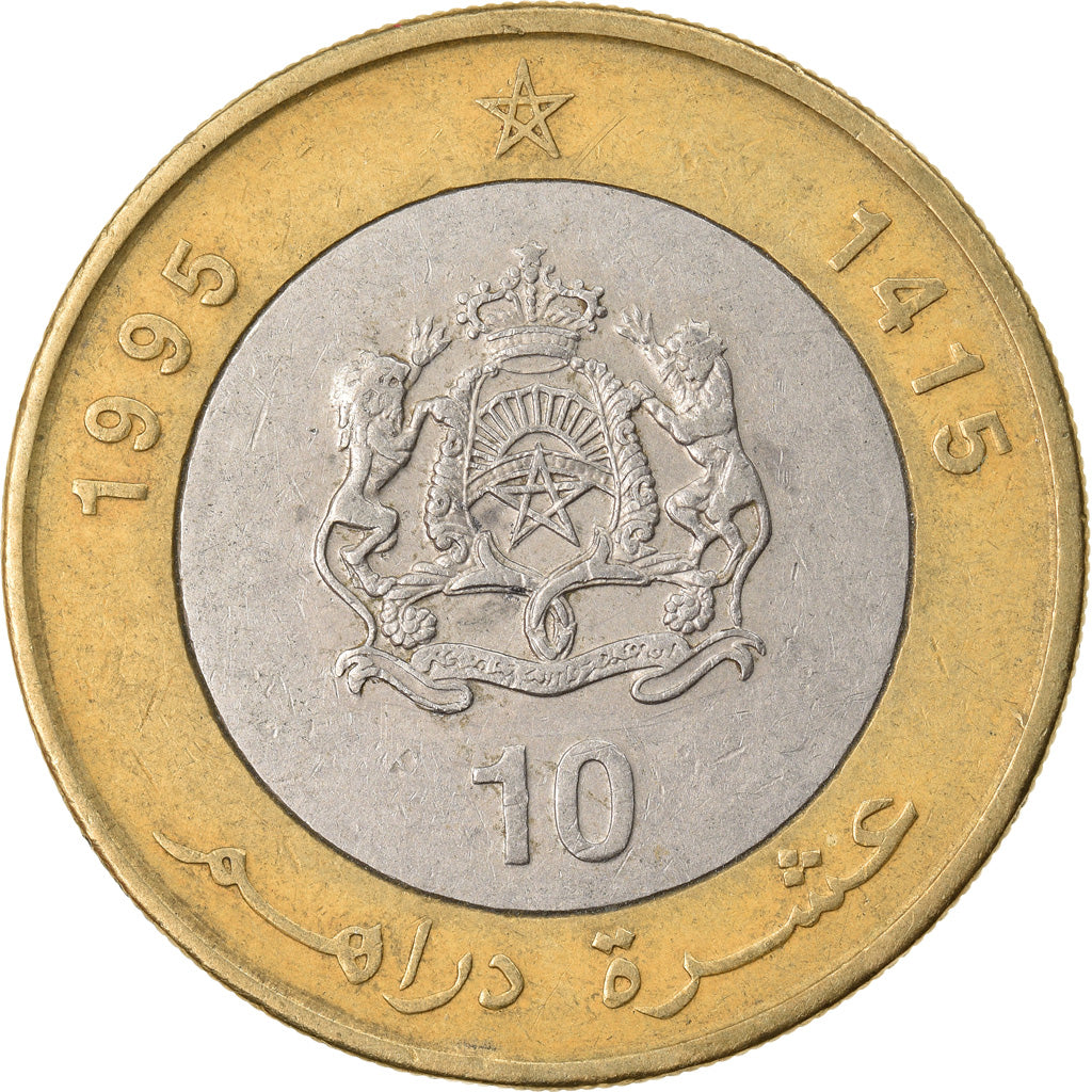 Moneda, Marruecos, al-Hassan II, 10 Dirhams, 1995, Paris, MBC, Bimetálico