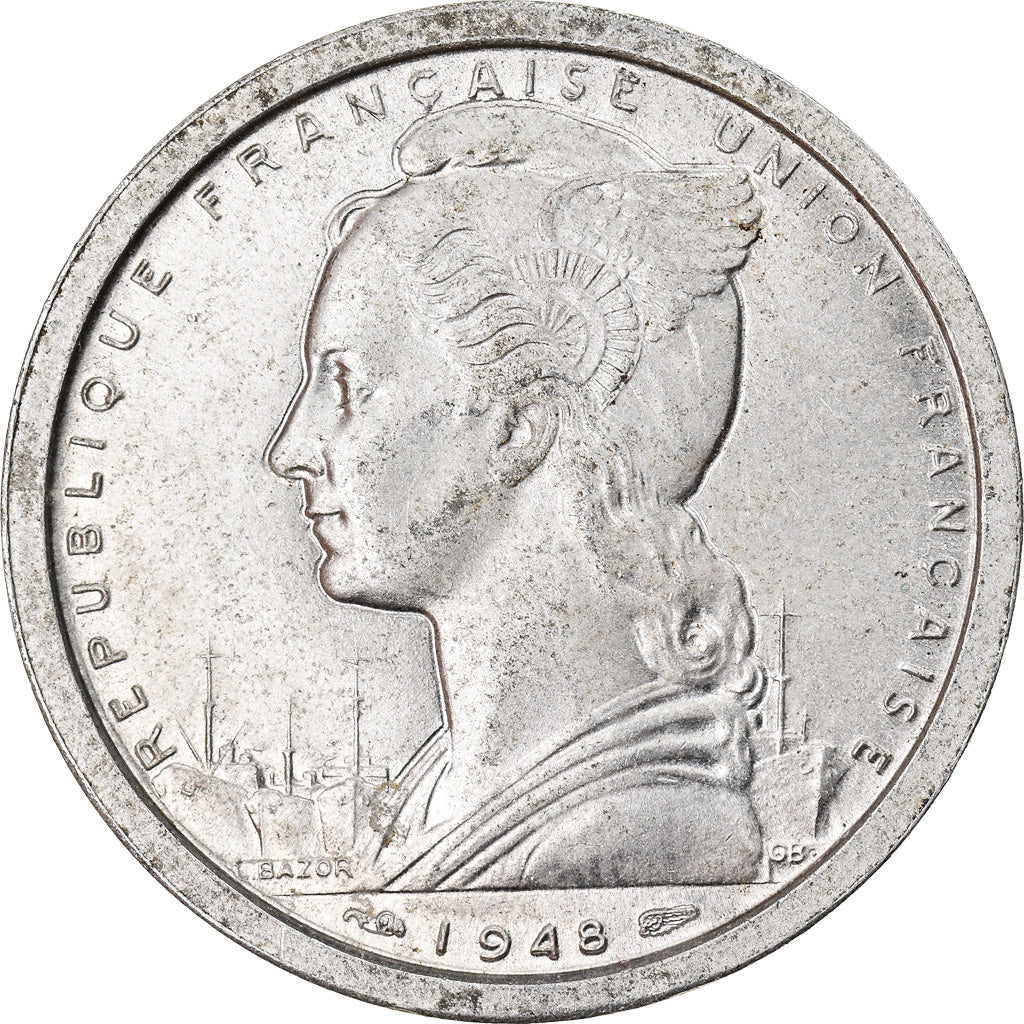 Moeda, África Equatorial Francesa, 2 Francs, 1948, Paris, EF(40-45), Alumínio