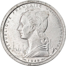 Moeda, África Equatorial Francesa, 2 Francs, 1948, Paris, EF(40-45), Alumínio