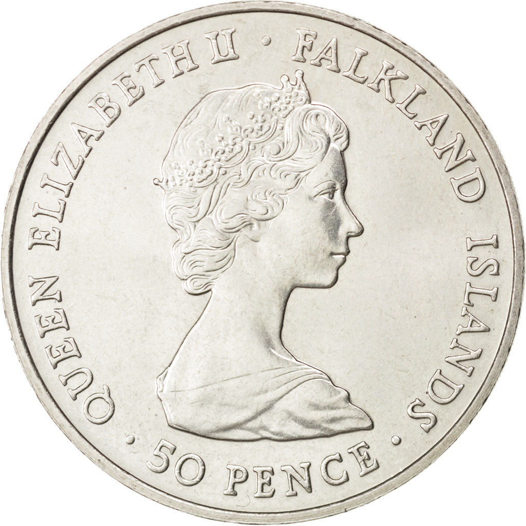 FALKLAND ISLANDS, 50 Pence, 1982, KM #18, MS(60-62), Copper-Nickel, 38.5, 28.59