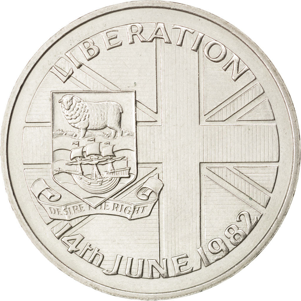 FALKLAND ISLANDS, 50 Pence, 1982, KM #18, MS(60-62), Copper-Nickel, 38.5, 28.59
