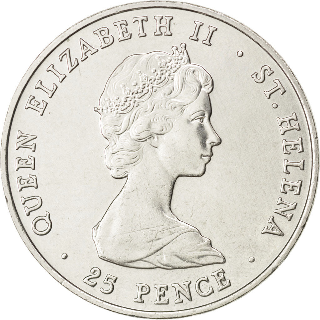 SAINT HELENA, 25 Pence, Crown, 1980, KM #8, MS(60-62), Copper-Nickel, 38.5,...