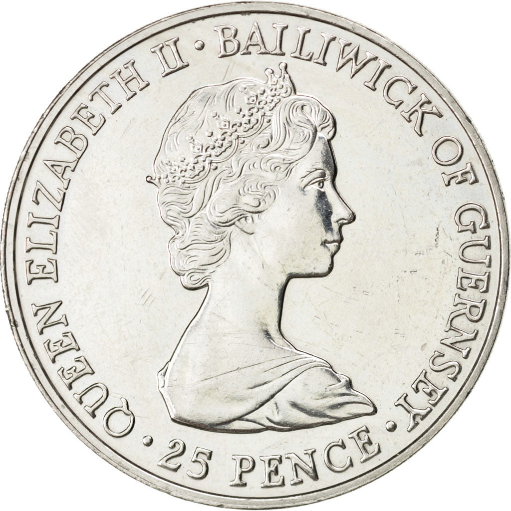 GUERNSEY, 25 Pence, 1980, KM #35, MS(60-62), Copper-Nickel, 38.61, 28.53