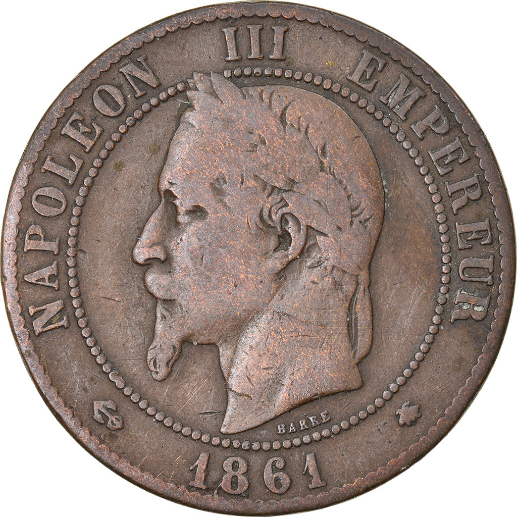 Moneda, Francia, Napoleon III, Napoléon III, 10 Centimes, 1861, Paris, BC+