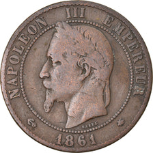 Moneda, Francia, Napoleon III, Napoléon III, 10 Centimes, 1861, Paris, BC+