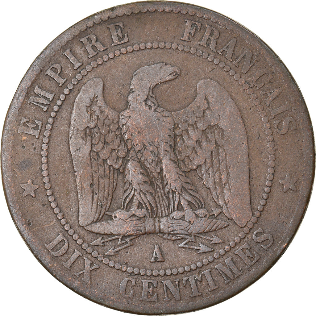 Moneda, Francia, Napoleon III, Napoléon III, 10 Centimes, 1861, Paris, BC+