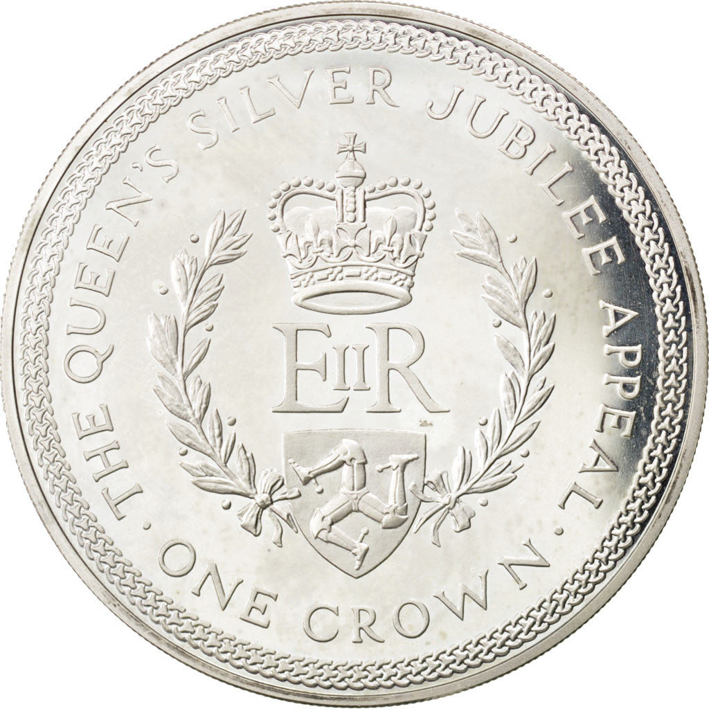 ISLE OF MAN, Crown, 1977, Pobjoy Mint, KM #42, MS(63), Copper-Nickel, 38.5,...