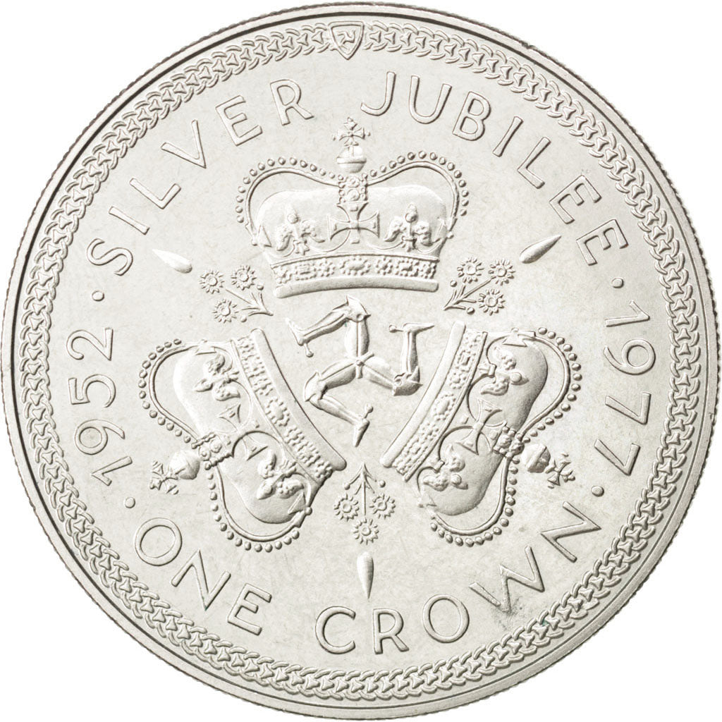 ISLE OF MAN, Crown, 1977, Pobjoy Mint, KM #41, MS(60-62), Copper-Nickel, 38.5,..