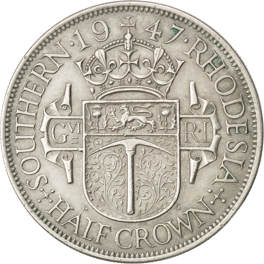 SOUTHERN RHODESIA, 1/2 Crown, 1947, KM #15b, AU(55-58), Copper-Nickel, 32.3,...