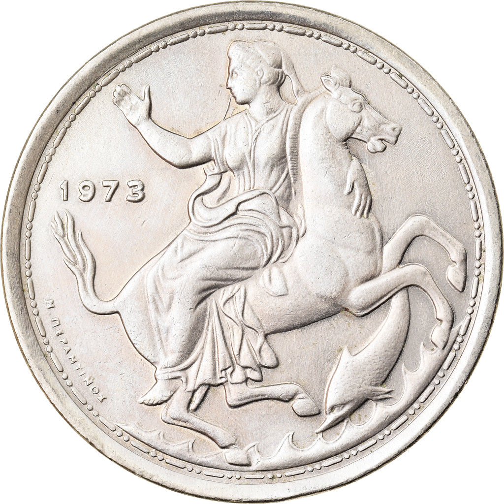 Coin, Greece, Constantine II, 20 Drachmai, 1973, AU(50-53), Copper-nickel