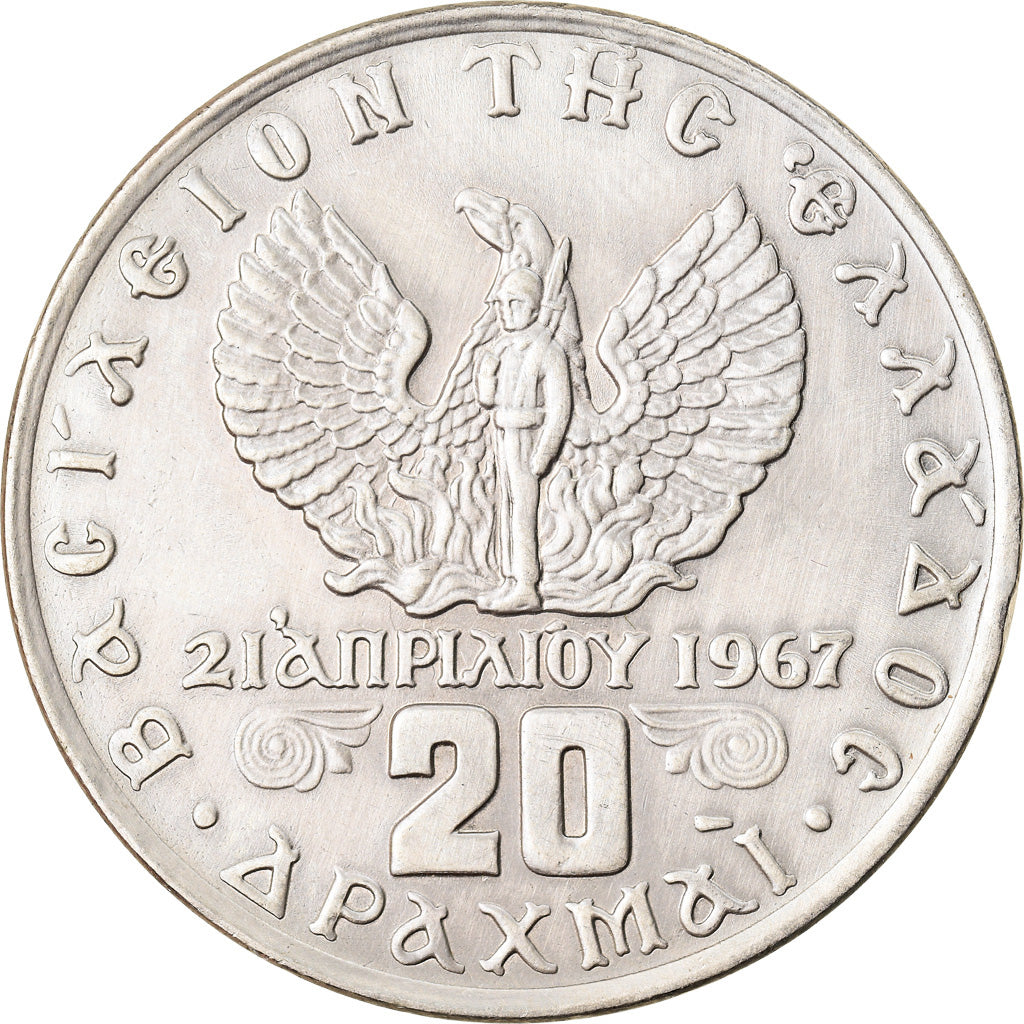 Coin, Greece, Constantine II, 20 Drachmai, 1973, AU(50-53), Copper-nickel