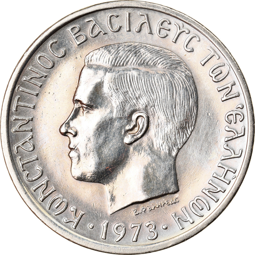 Coin, Greece, Constantine II, 10 Drachmai, 1973, AU(50-53), Copper-nickel
