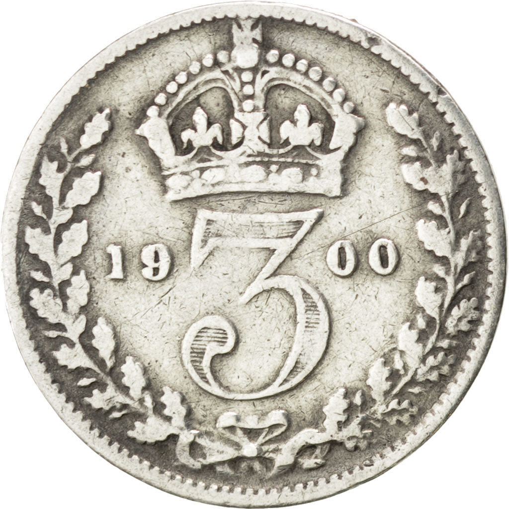 GREAT BRITAIN, 3 Pence, 1900, KM #777, VF(30-35), Silver, 16, 1.33