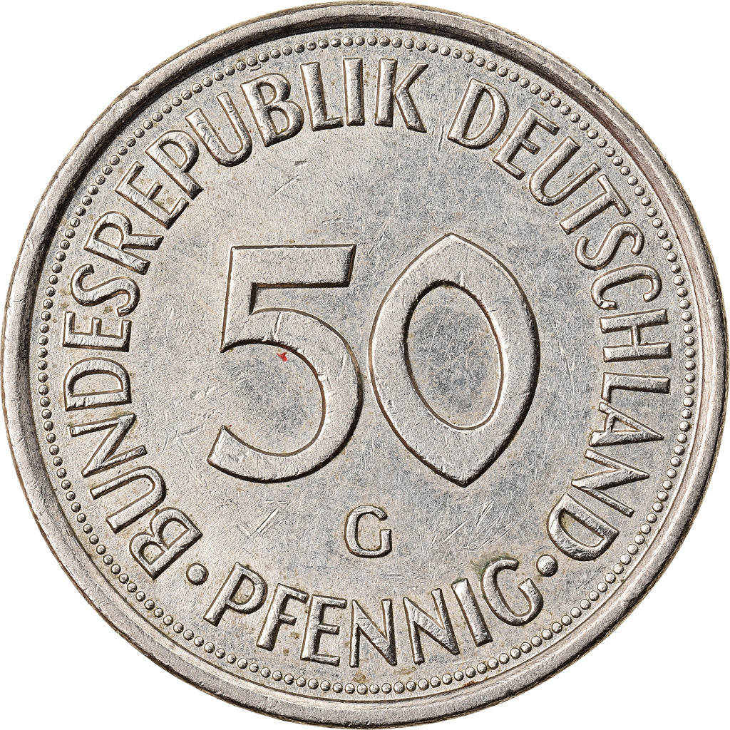 Coin, GERMANY - FEDERAL REPUBLIC, 50 Pfennig, 1975, Karlsruhe, EF(40-45)