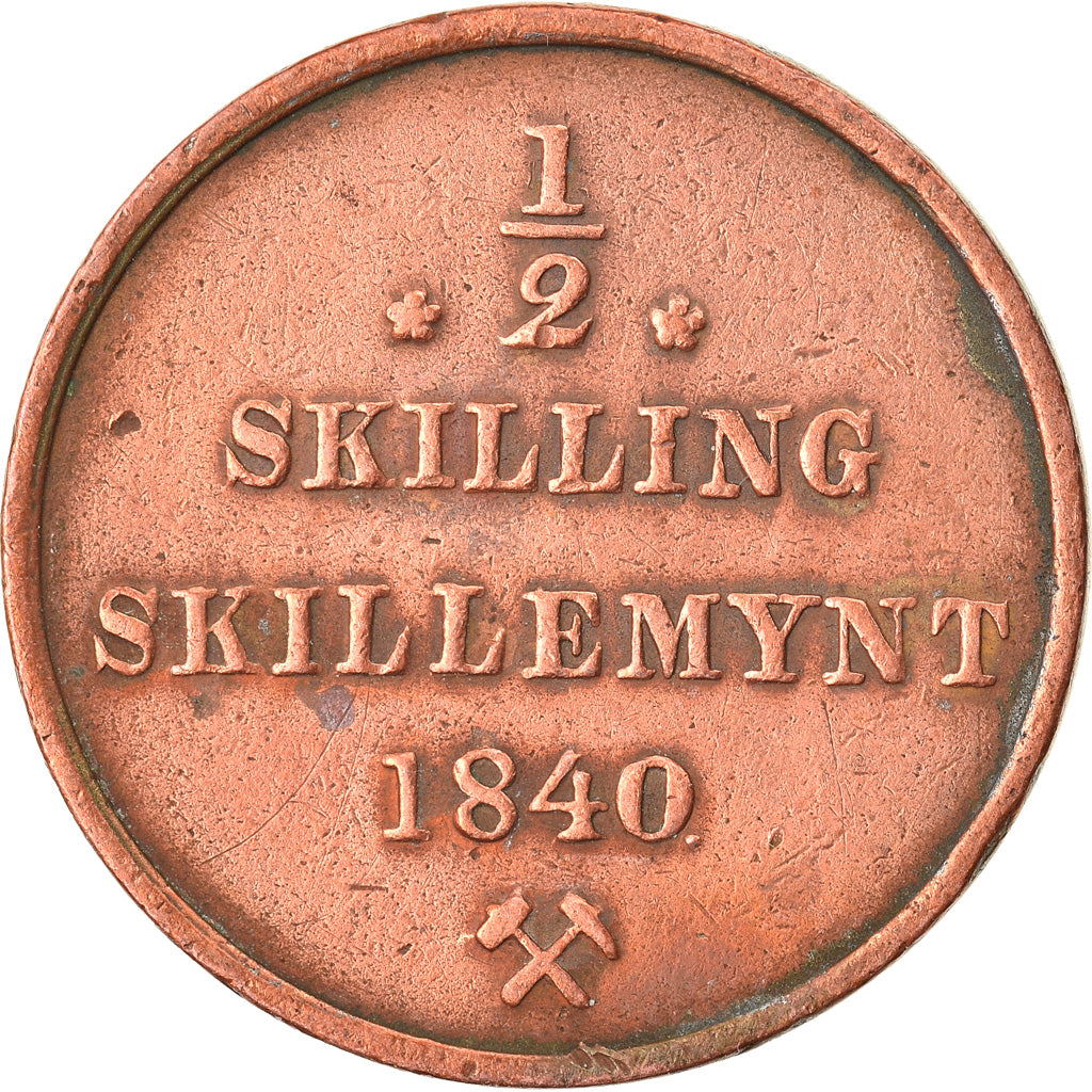 Coin, Norway, 1/2 Skilling, 1840, VF(30-35), Copper, KM:305.1