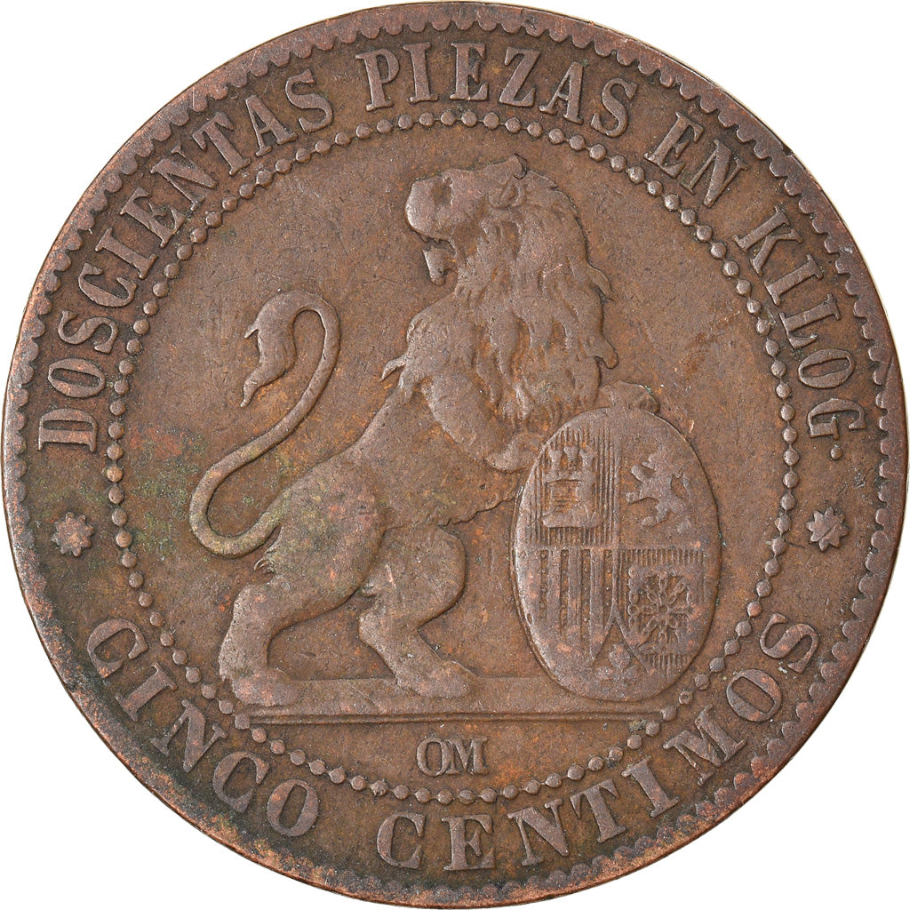 Moneta, Hiszpania, Provisional Government, 5 Centimos, 1870, Madrid, VF(30-35)