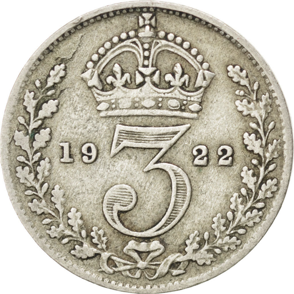 GREAT BRITAIN, 3 Pence, 1922, KM #813a, VF(30-35), Silver, 16.1, 1.37