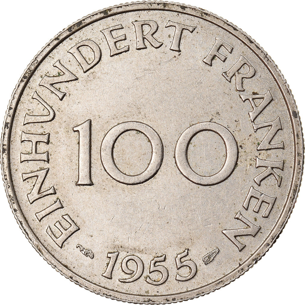 Coin, SAARLAND, 100 Franken, 1955, Paris, EF(40-45), Copper-nickel, KM:4