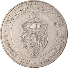 Coin, Tunisia, Dinar, 1996, Paris, EF(40-45), Copper-nickel, KM:347