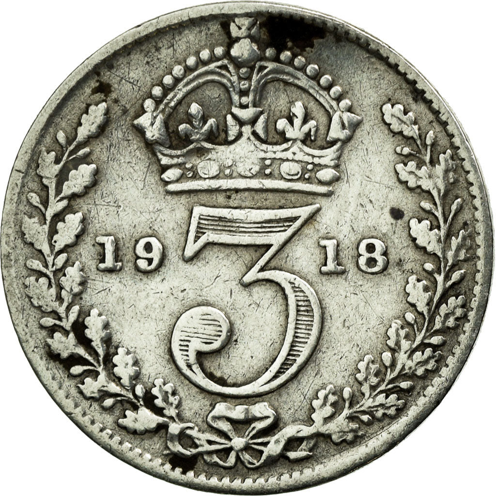 Coin, Great Britain, George V, 3 Pence, 1918, VF(30-35), Silver, KM:813